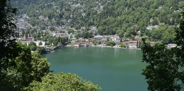Original wide view of Naini Lake and Nainital town